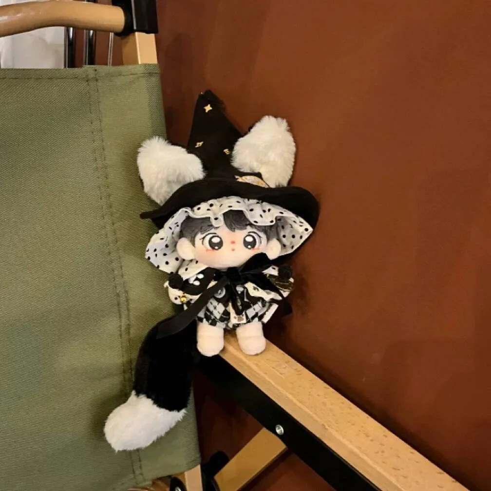 10cm Plush Doll Handmade Clothes  Anime Black Magician Priest Cosplay Costume Hat Cloak Tail Set Boy and Girl Birthday Gifts