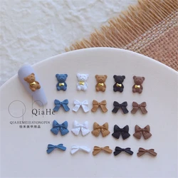 5pcs Bow tie Teddy Bear Nail Charms Accessories Kawaii 3D Matte Metal Alloy Coffee Color Bow Ribbon Jewelry Nail Art Decoration