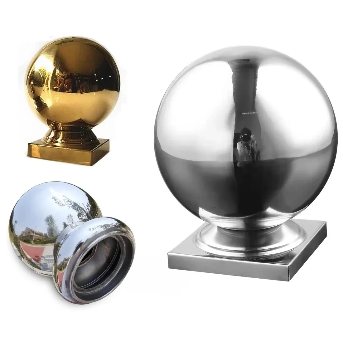 1Piece 304 Stainless Steel Post Caps Ball Finial Dome For Square Round Fence Guardrail Poles Silver Gold