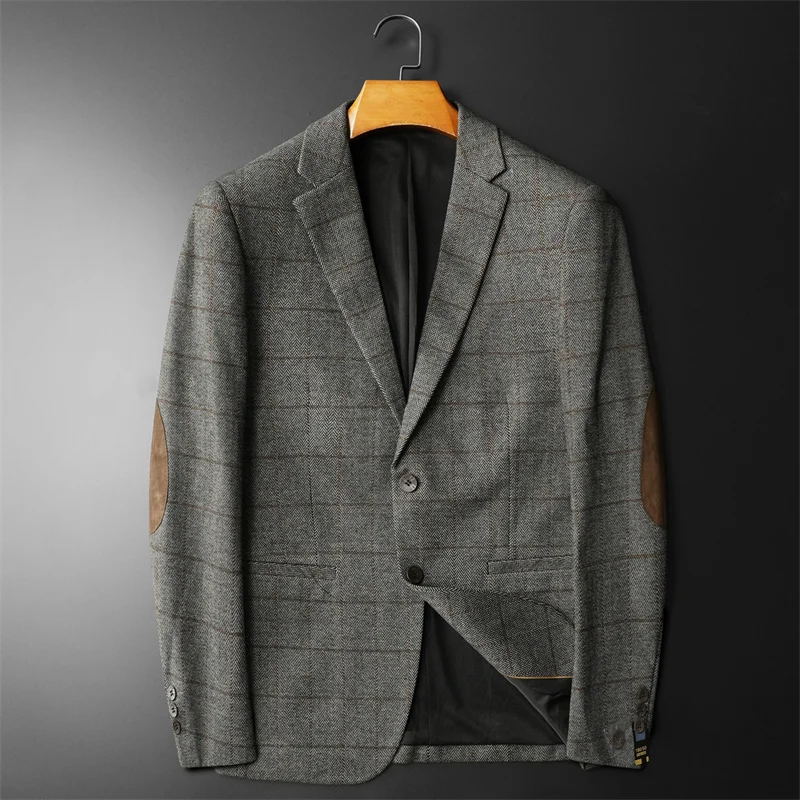 Exquisite Patchwork Plaid Blazers For Men Slim Fit Smart Casual Four Seasons Quality Draping Cutting Suit Jacket Terno Masculino