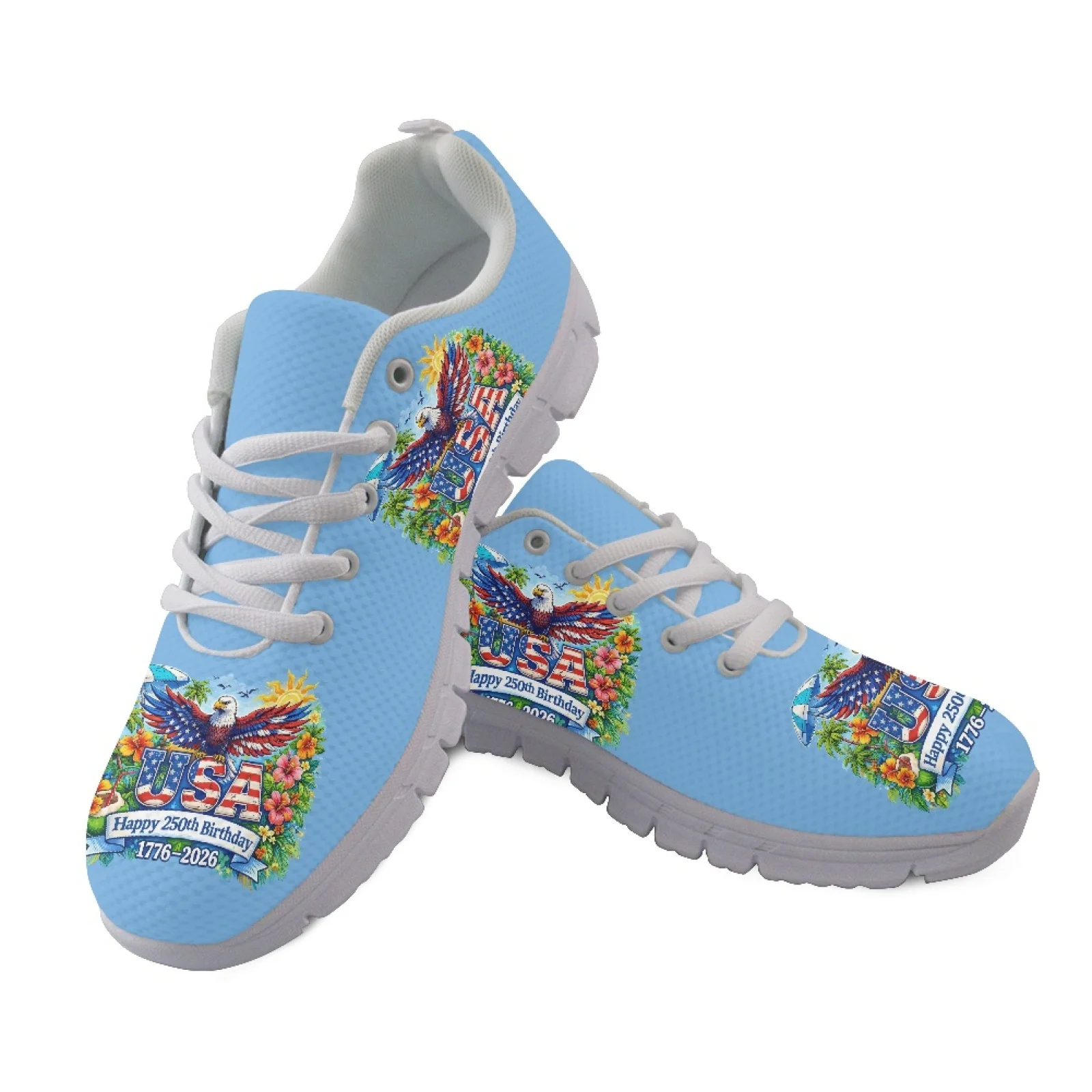 Coloranimal Eagle USA Flag Women Running Walking Shoes Lace Up Comfortable Women's Walking Shoes for Jogging