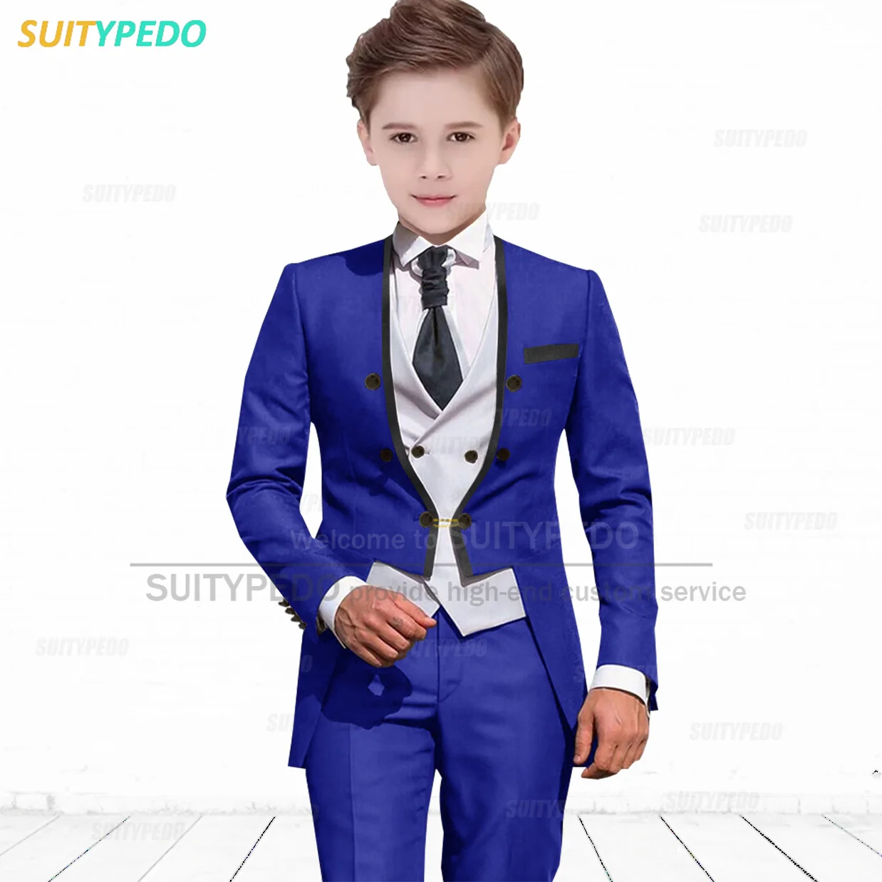 Fashion Children Suits Set 3 Piece Formal Boys Wedding Birthday Party Costume Tailor-made Kids Blazer Vest Pants Clothes Tuxedos