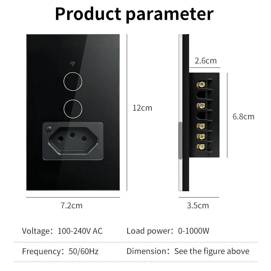 Brazil Socket Smart WiFi Touch Switch Tuya APP Remote Control Alexa Google Home Timer Schedule 1/2 Gang Wall Switch Panel