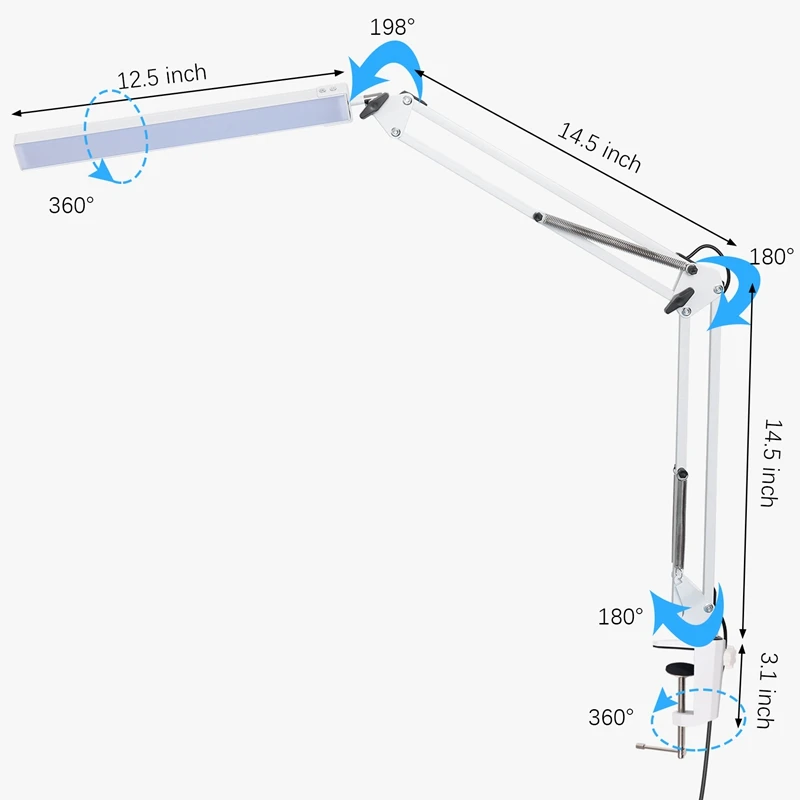 LED Desk Lamp With Clamp, 10W Swing Arm Desk Lamp, 3 Lighting Modes, Adjustable Table Lamp For Study, Drawing,Office