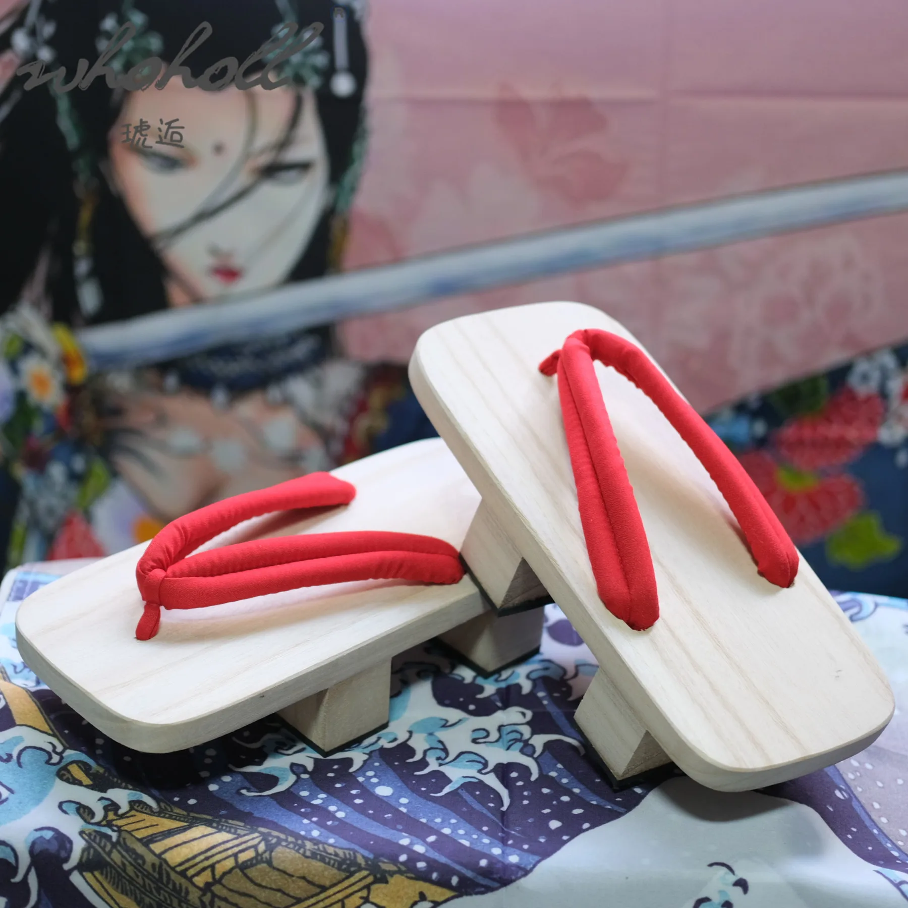 Plataforma grossa de dois dentes geta homem mulher chinelos de madeira japonesa geta anime coplay trajes sapatos flip flops chinelo tamancos sandálias