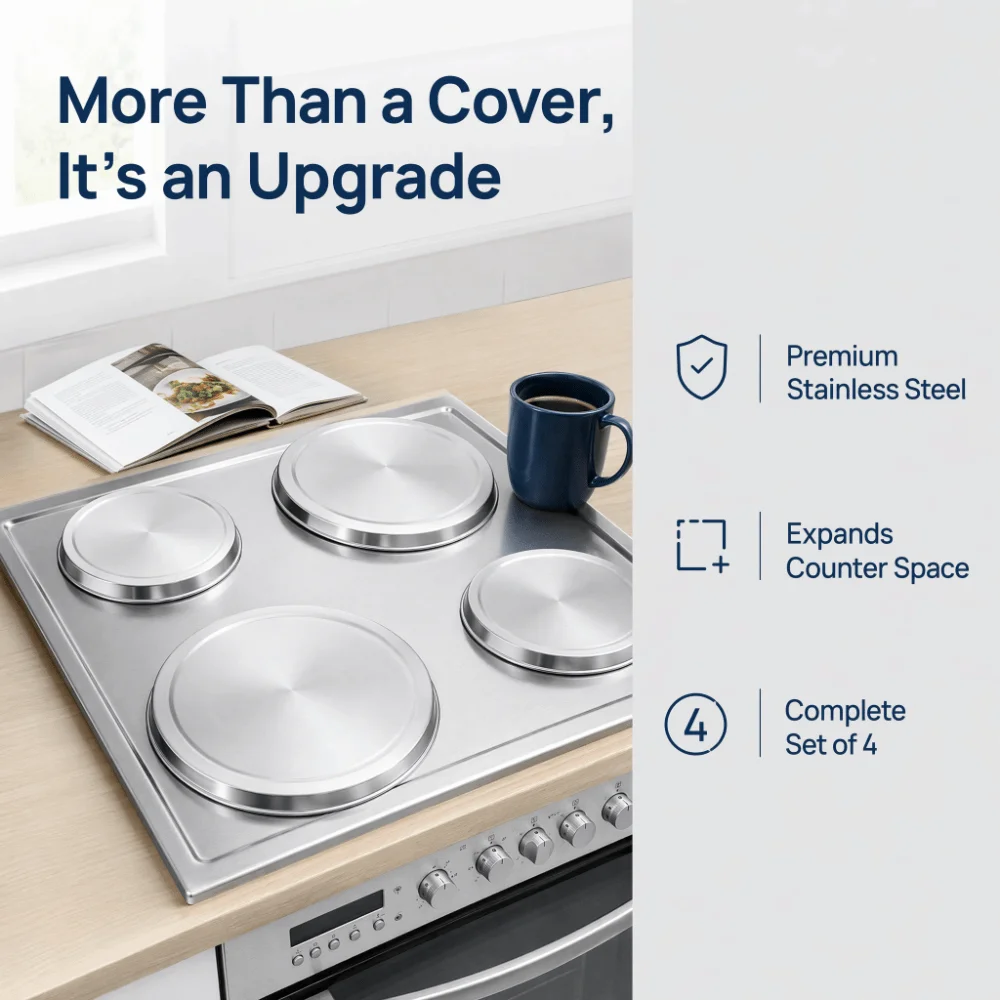 4 PCS Stainless Steel Stove Top Covers Round Shape Two Size Stove Burner Covers Silver Easy to Clean Stove Eye Covers
