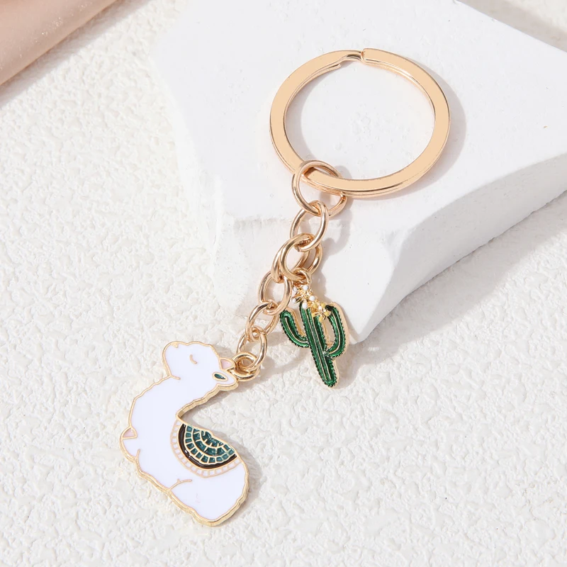 Lovely Cartoon Alpaca Cactus Keychains Desert Plant Animals Life Key Rings For Women Men Friendship Gift Handmade DIY Jewlery