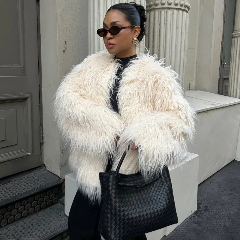 معطف فرو مزيف أنيق من Tuularose للنساء أنيق منفوش دافئ بأكمام طويلة سترة فضفاضة فاخرة للشتاء للسيدات ملابس خارجية للشارع اليومي