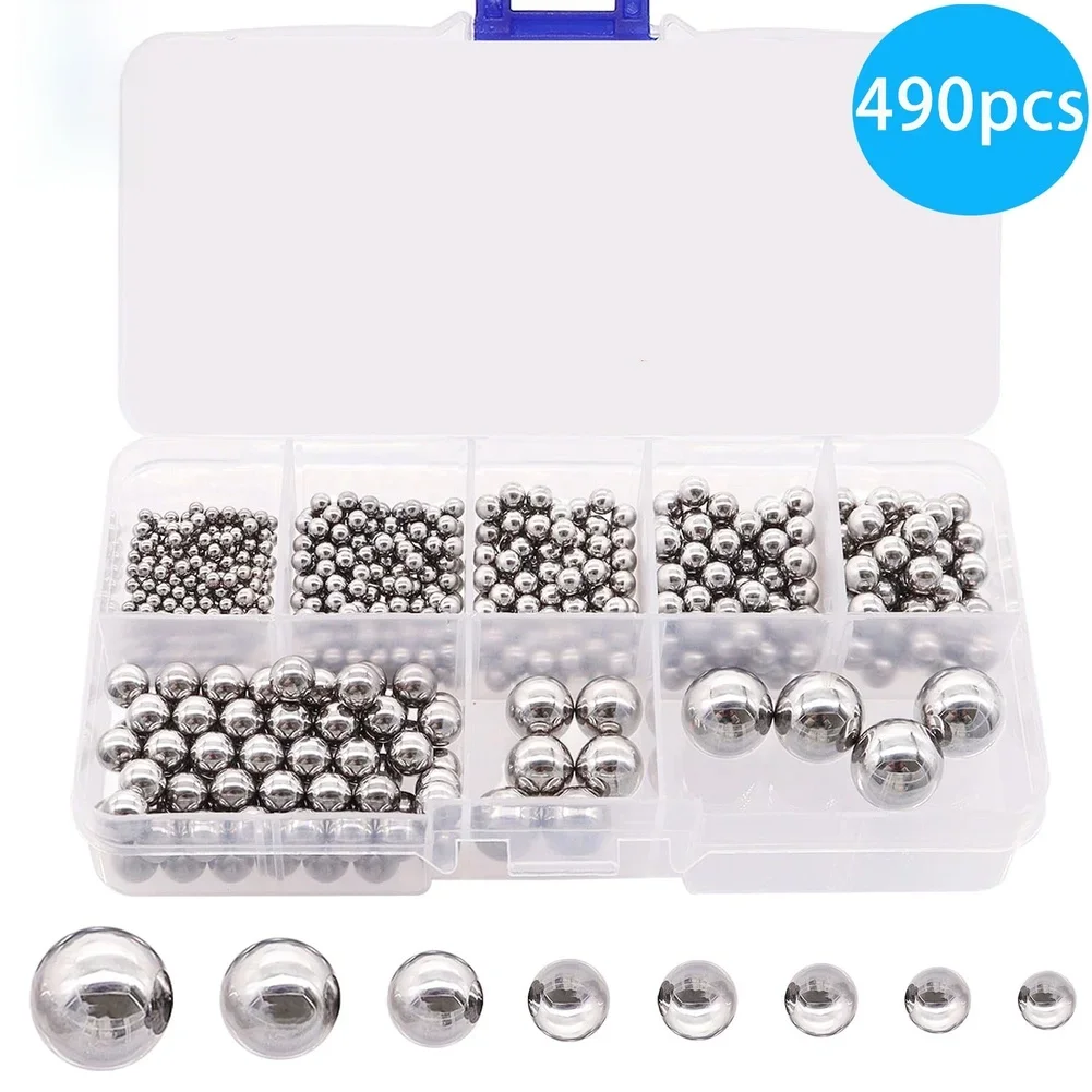 

490pcs High Strength Bearing Steel Balls 8 Sizes For Bike Bearings Auto Parts Rolling Balls For Machinery And DIY Projects