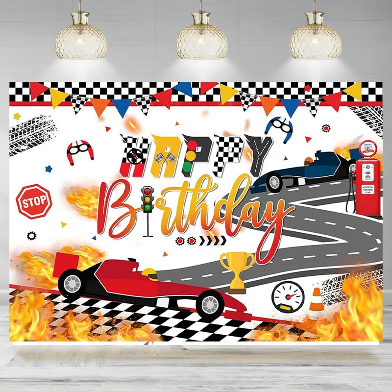 Race Car Birthday Backdrop Car Themed Party Banner Decor Racing Car Photographic Background Boys Racing Party Decoration