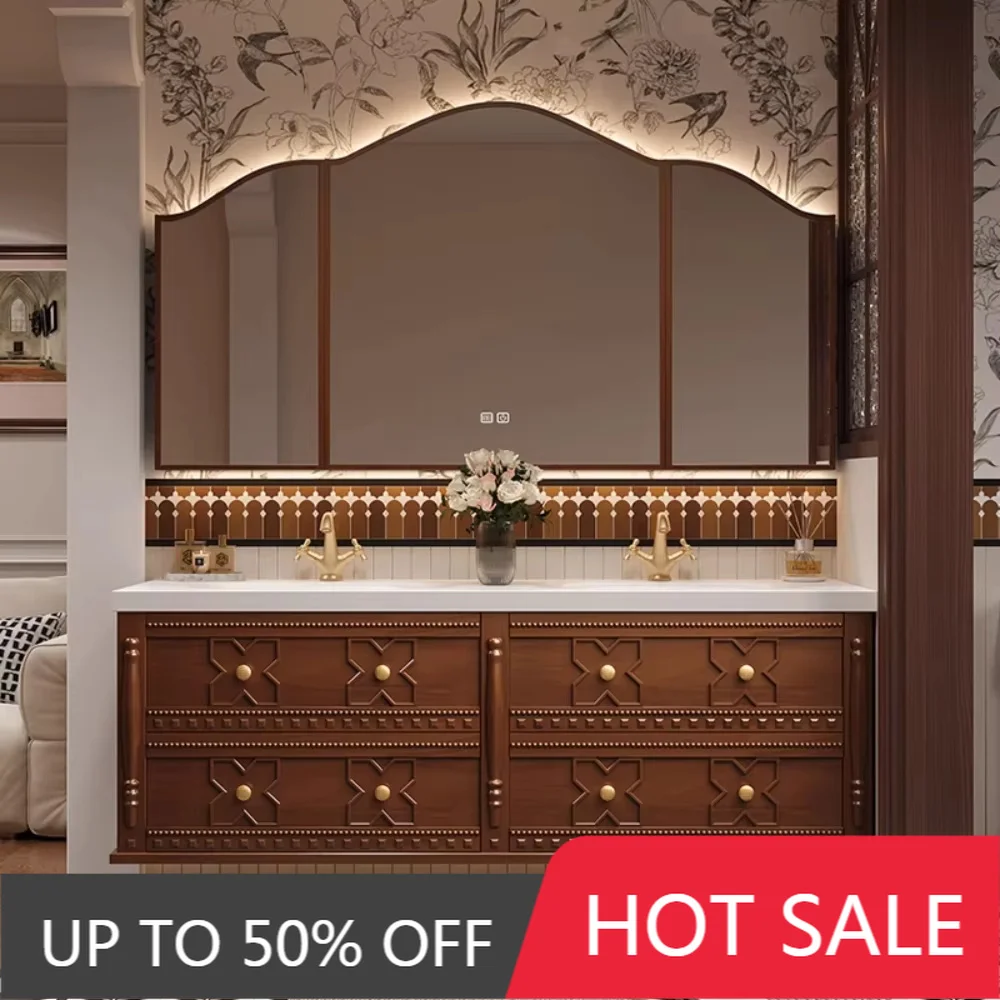 MAEBOW Solid Wood Smart Mirror Bathroom Vanity Cabinet with Shelf And Sink Faucet - Customized Toiletries Storage Solution