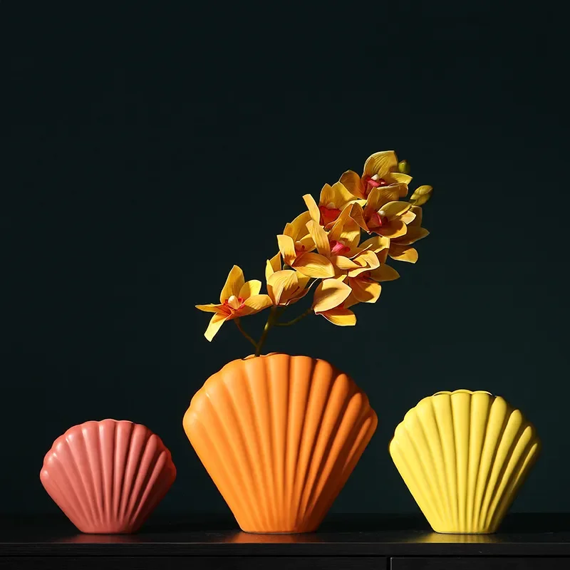 for Nordic Morandi Ceramic Shell Vase Living Room Dried Flower Arrangement Creative Soft Home Decoration Ins Style Ornament