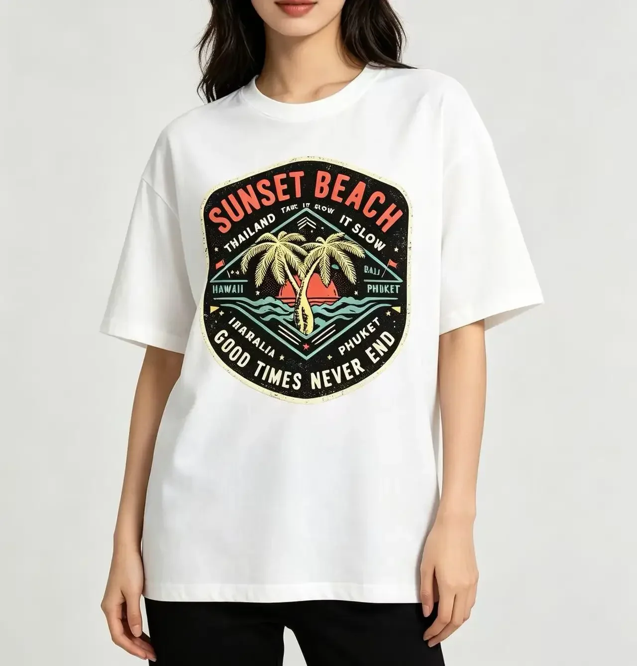 Unisex T‑Shirt Sunset Beach Coconut Tree Vintage Graphic Tee Men Women Casual Short Sleeve Retro Summer Ocean Beach Print T Shirt