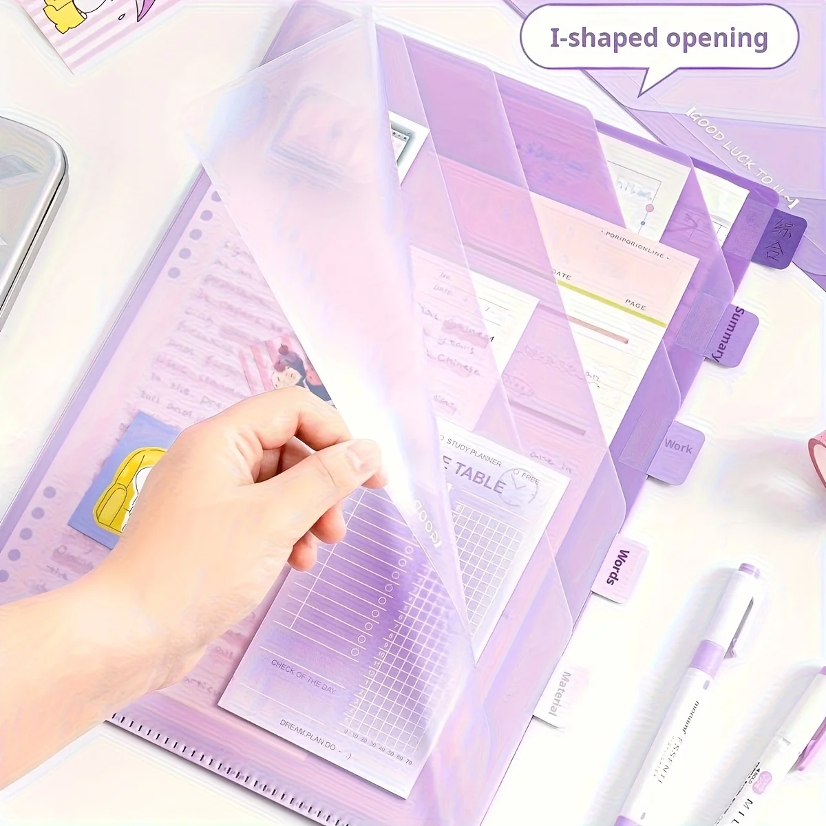 Gradient Multi-Layer Folder A4 Subject Classification Test Paper Folder Transparent L-Shaped Folder 6-Layer Classification File