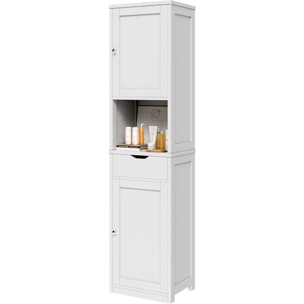 

Tall Bathroom Storage Cabinet, 64”H Narrow Storage Unit for Small Spaces, Freestanding Modern Cabinet with Adjustable Shelves f