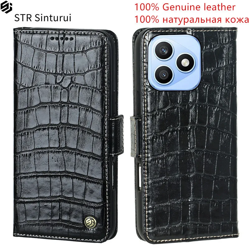 

STR Genuine leather crocodile grain card Slot Wallet Cover For Honor X8d X9d X6c X8c X9c X5b PIus Flip shockproof phone Case
