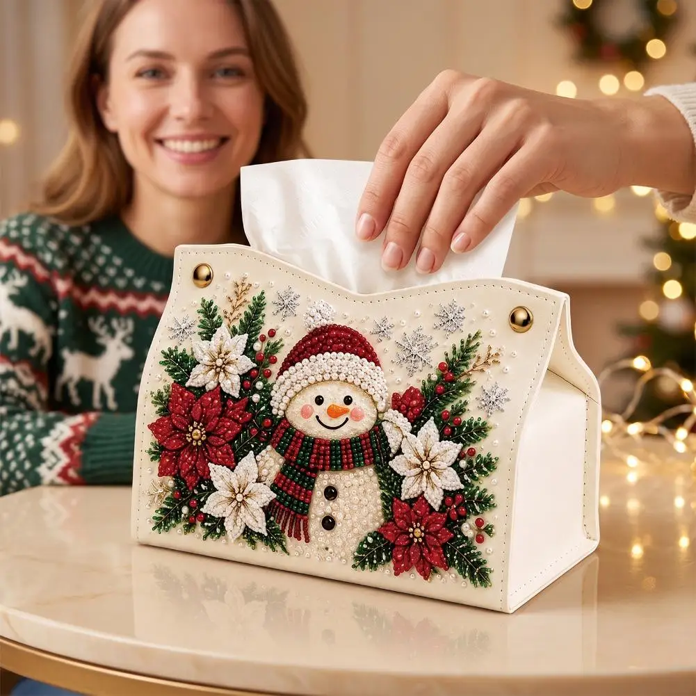 Tissue Box Christmas Santa Diamond Art Tissue Box Kit DIY Rhinestone Decoration Tissue Holder Case Xmas Table Home Decor Gift