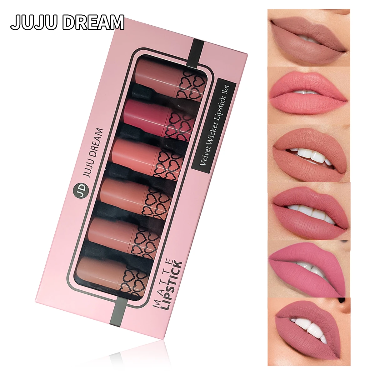 Velvet Matte Lipstick Set - 6 Nude & Pink Shades,long-Lasting,Ideal for Valentine 's Day & Holiday Beauty Gifts,Christmas makeup