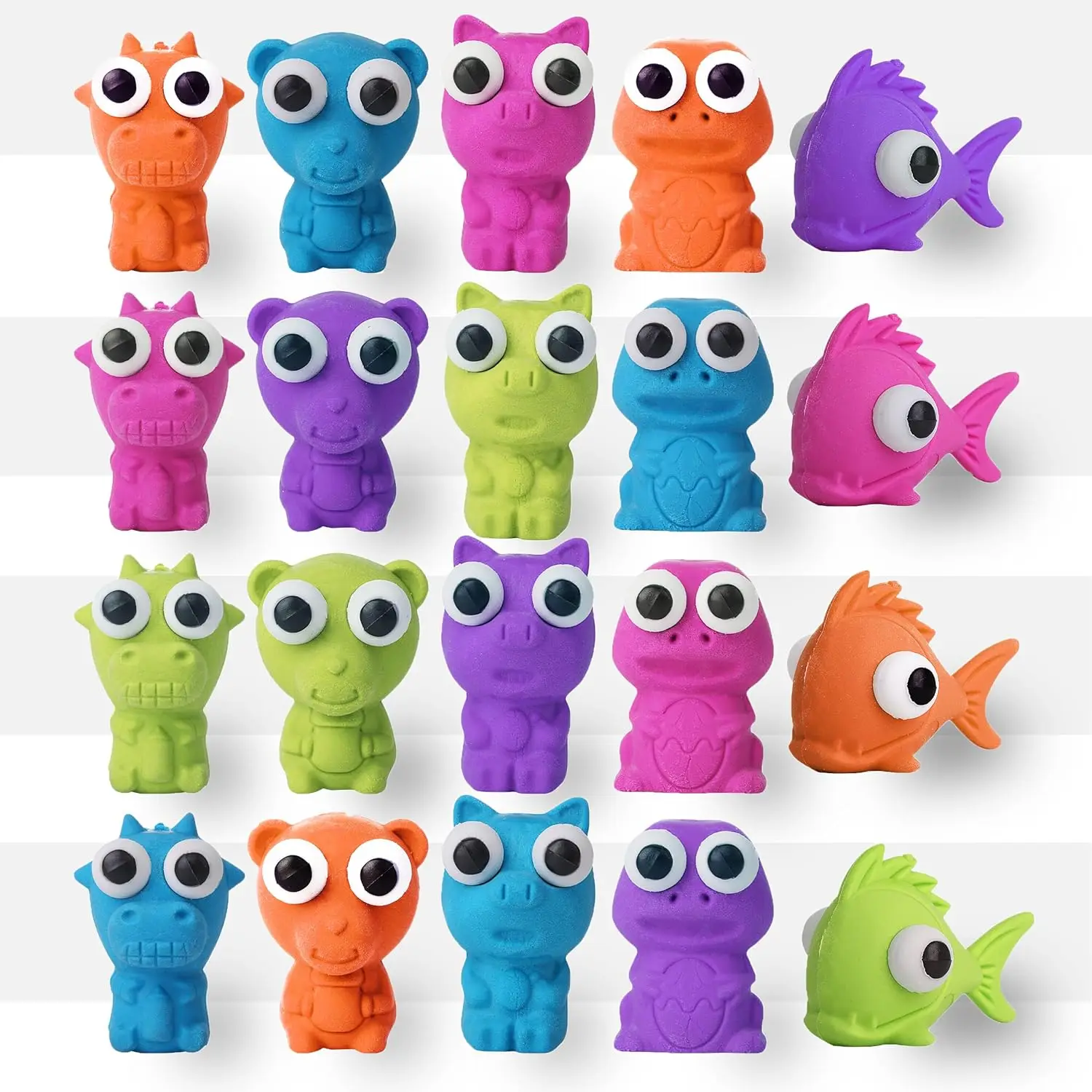 

20 Pack Animal Pencil Top Erasers, Cute Designs with Pop-Out Eyes, Latex-Free, No-Smudge, Fun for Kids and Teachers