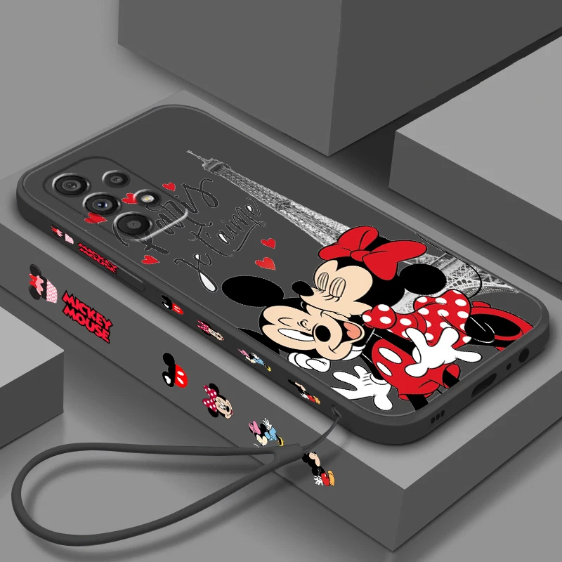 Disney London Minnie Mickey Liquid Left Rope For Samsung A53 A52 S A33 A32 A51 A71 A21S A13 A73 A50 A72 A23 A12 5G Back