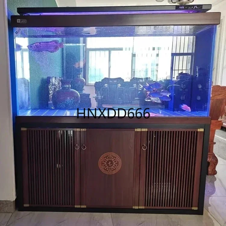 Retro light luxury art fish tank living room large ultra-white glass aquarium home floor office