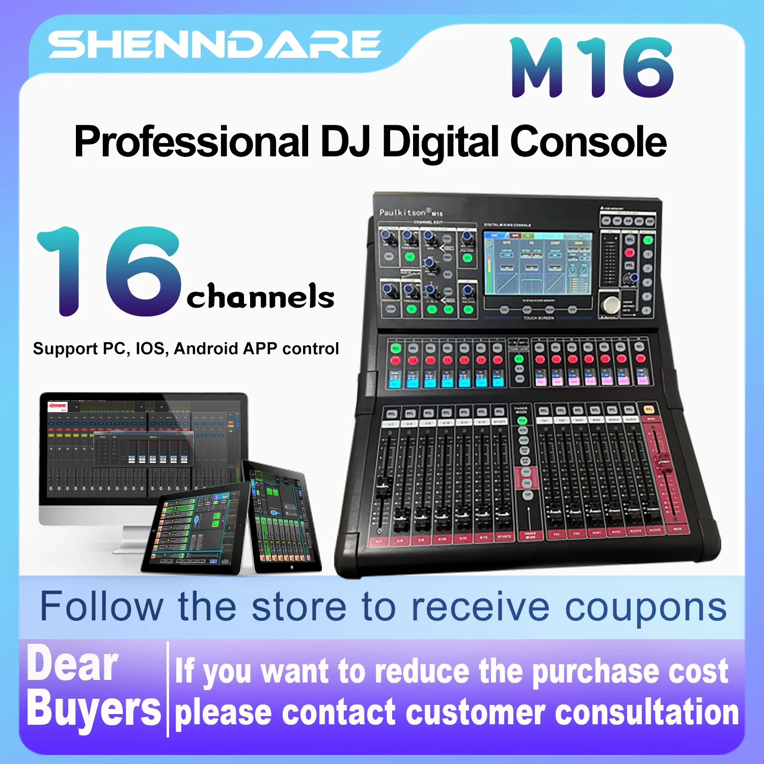 Shenndare 18-Channel Professional Digital Mixer เหมาะสำหรับ DJ Sound mixing STAGE Performance RECORDING Studio AUDIO PROCESSOR