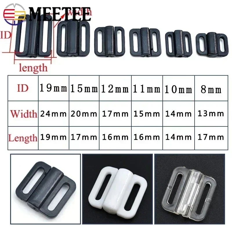 50Sets Meetee 8-25mm Plastic Bra Buckles Swimwear Adjust Front Closure Clip Bikini Clasp DIY Sewing Underwear Accessories