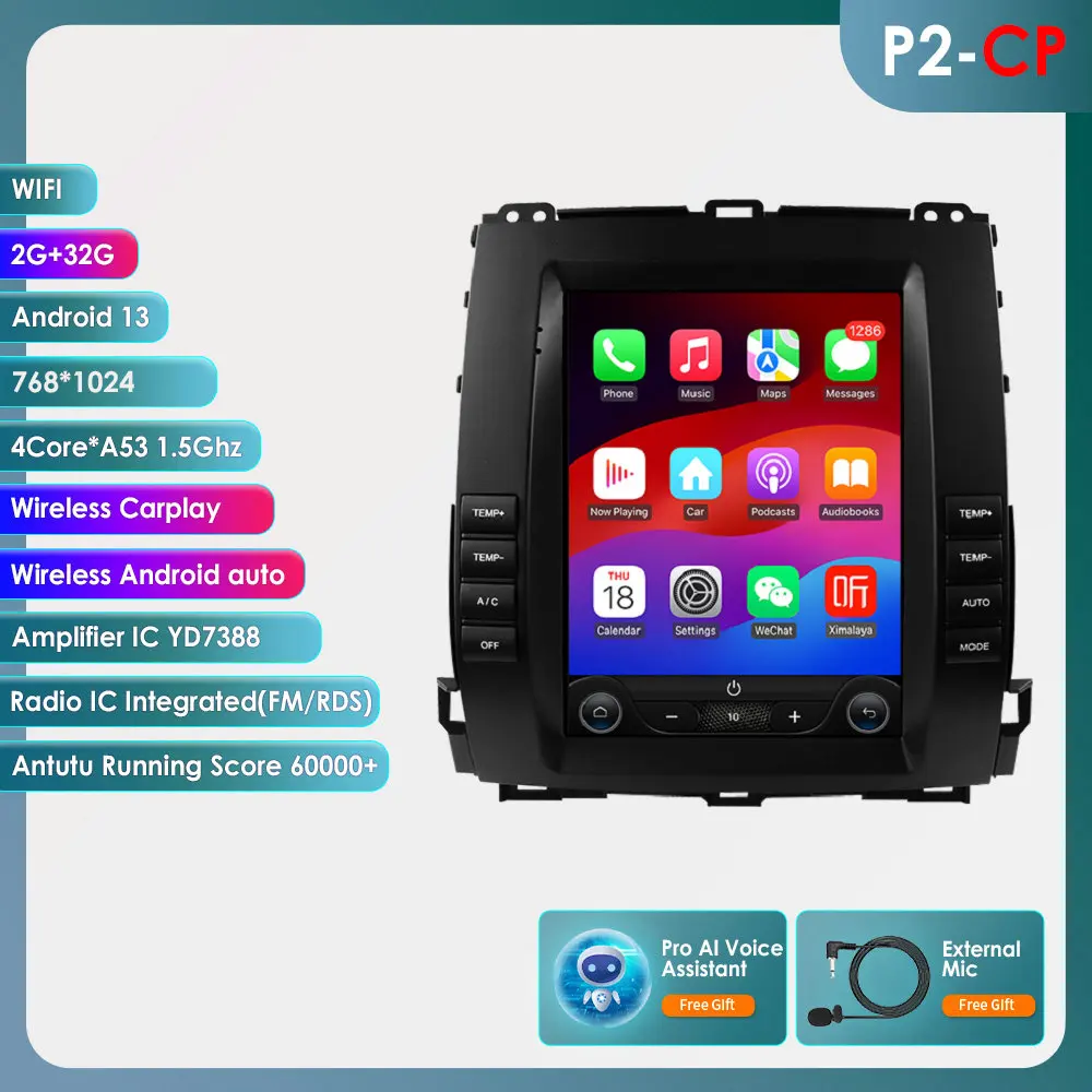 Hizpo Autoradio voor Toyota Land Cruiser Prado 120 2002-2009 Lexus GX470 Audio Multimedia Speler CarPlay Android Auto Bluetooth
