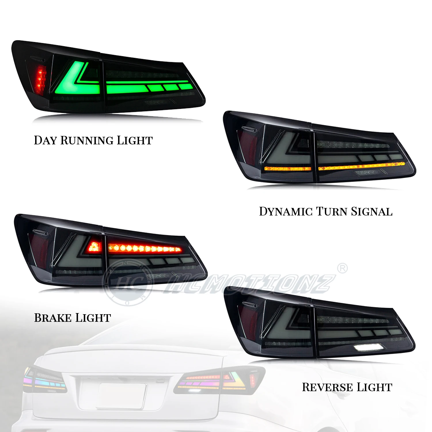 HCMOTIONZ Tail Lights for Lexus IS 2006-2012 IS250 IS350 ISF 200d RGB Animation DRL LED Back Lamps Assembly U.S. Shipment