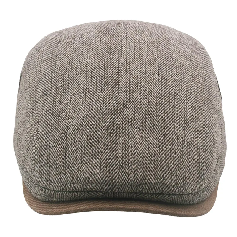 Oversized Beret Hat for Men Autumn Winter Warm Flannelled Duckbill Cap Striped Adjustable Newsboy Hat