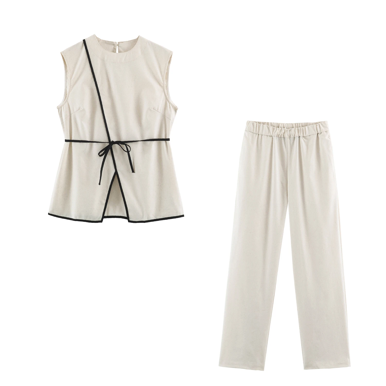 European and American style new fashion casual solid color round neck loose-fitting top and pants two-piece set