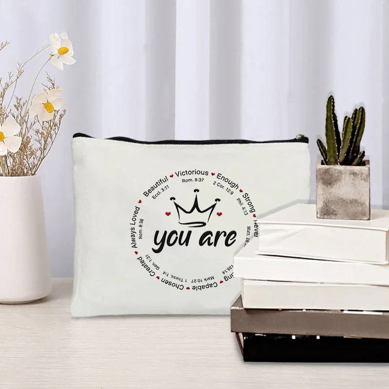 You Are Blessing Flowers Pattern Makeup Bag Travel Cosmetic Organizer Bible Verses Gift for Women Pencil Case Christian Gift