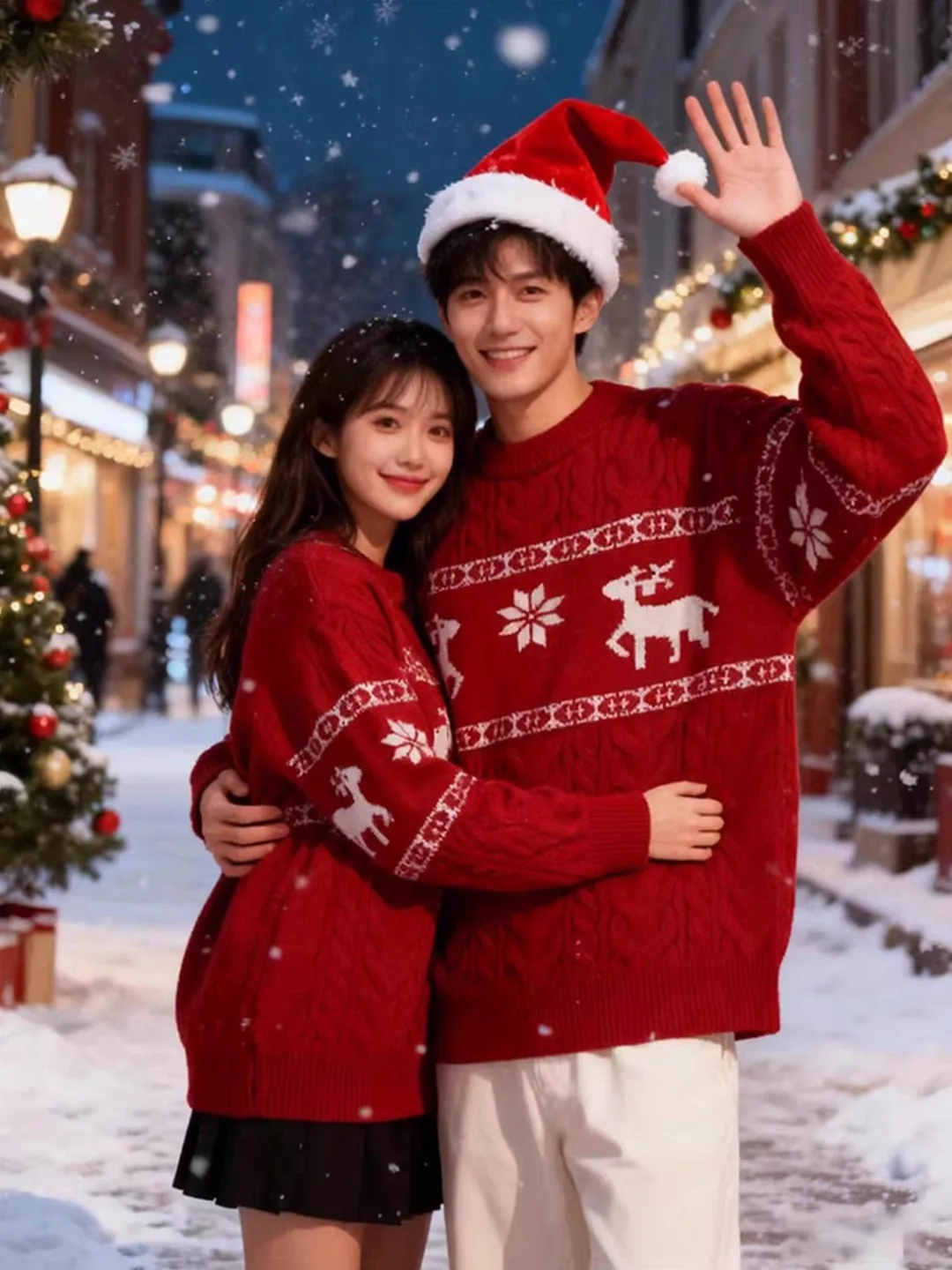 

Трикотажный свитер Red Deer, круглый вырез, для пар, мужской и женский, зимний, теплый, базовая одежда, тематический, премиум-класса