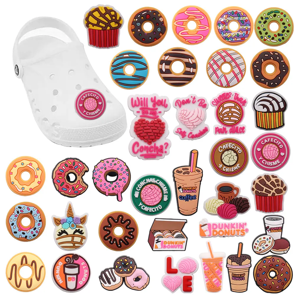 1Pcs PVC Donuts Food Shoe Decorations Kids Garden Slippers Accessories Fitcute Charms Birthday Gift