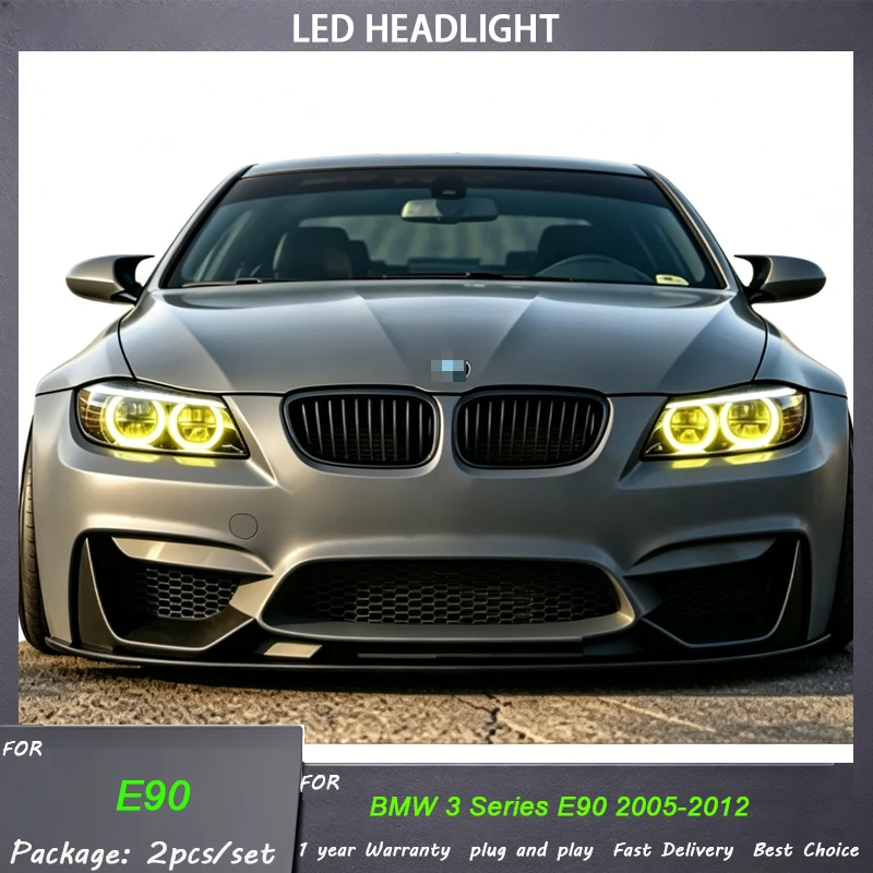 Car Light For BMW 3 Series E90 05-12 headlight assembly modificatioN dual color angel eye daytime running light LED headlights