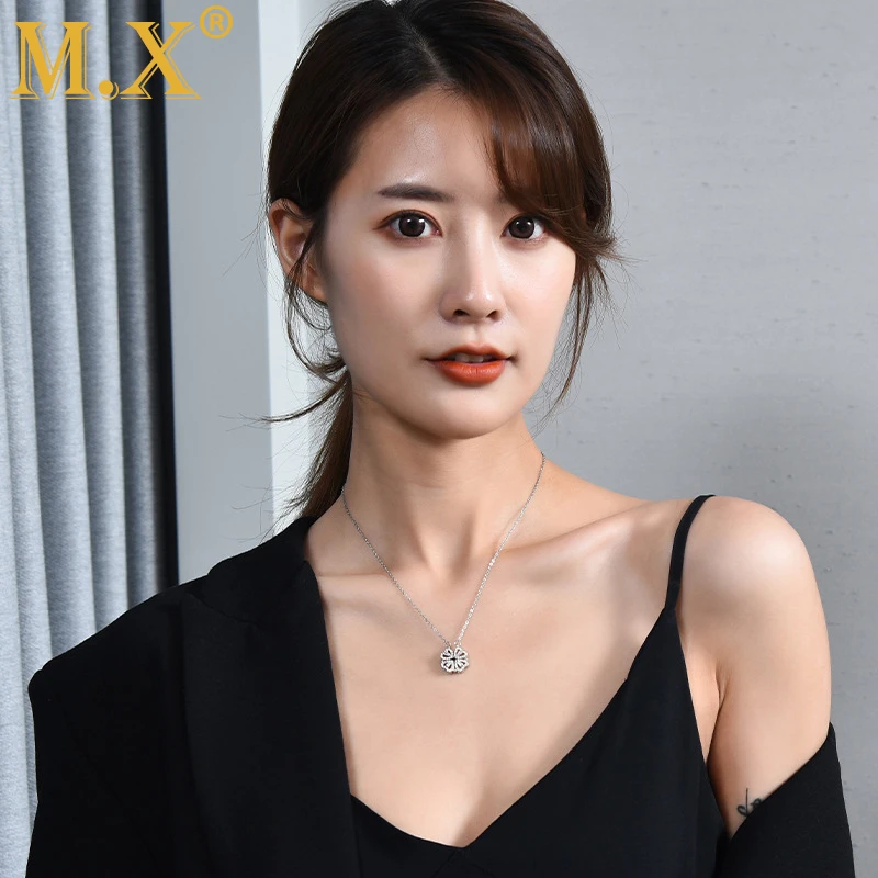 Mx Zircon Heart Necklace Women Opening and Closing Four Leaf Clover Ladies Clavicle Chain Fashion Love Folding Creative Pendant