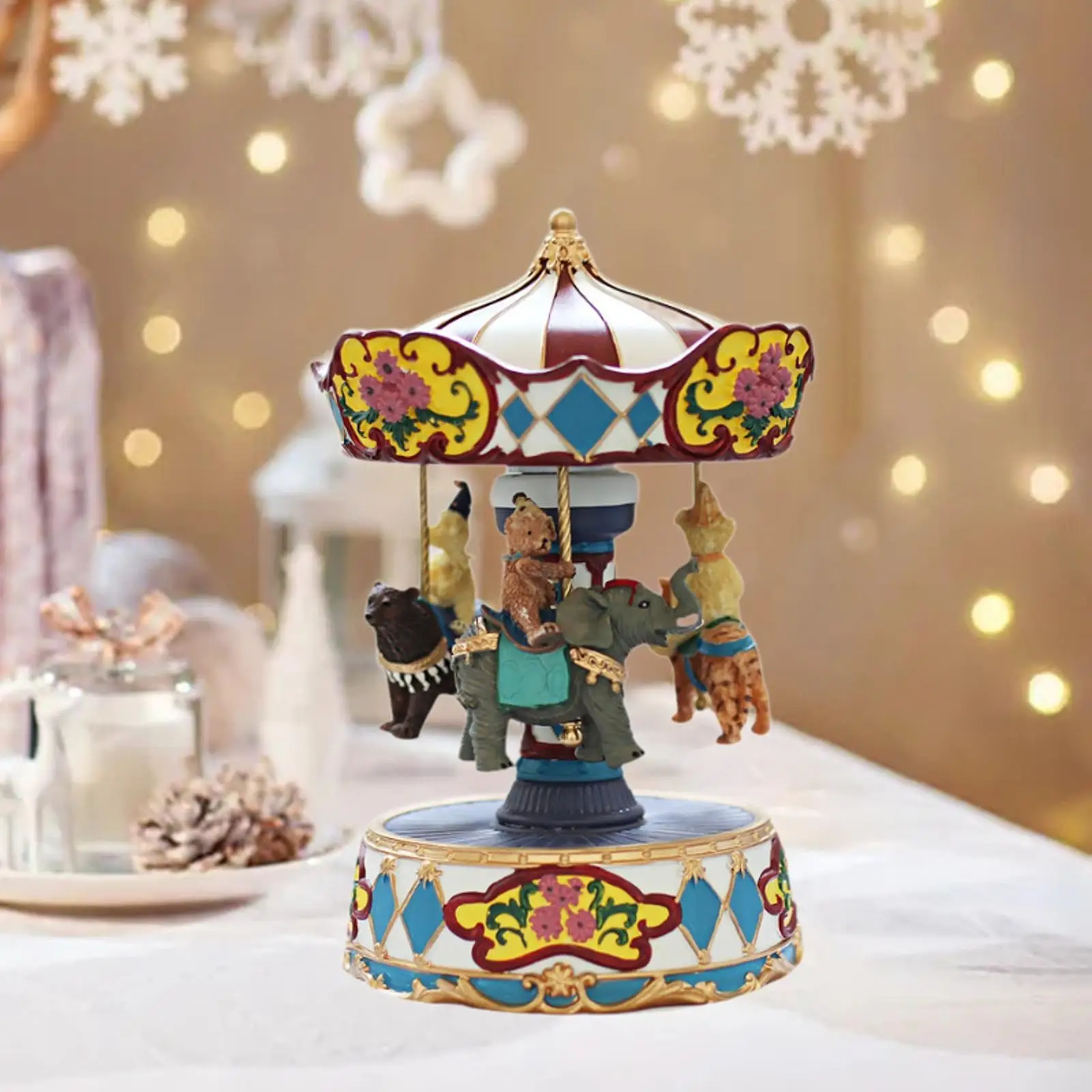 Carousel Music Box Cute Mechanical Music Clockwork Type Rotation Multifunctional Animals Sculpture Decoration Holiday Kids Gift