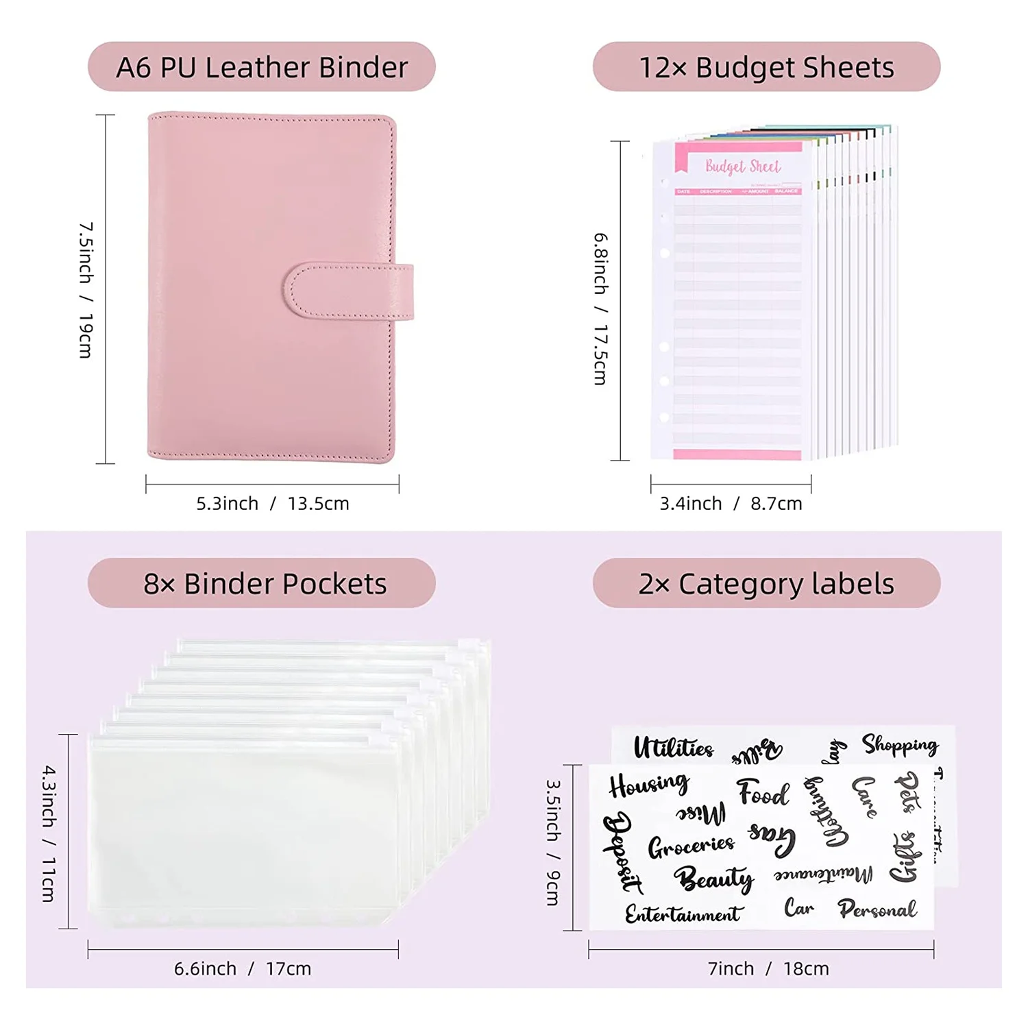 Cash Envelopes for Budgeting,A6 Budget Binder,Binder Pockets,Expense Budget Sheets,Money Folder Wallet Organiser(Pink)