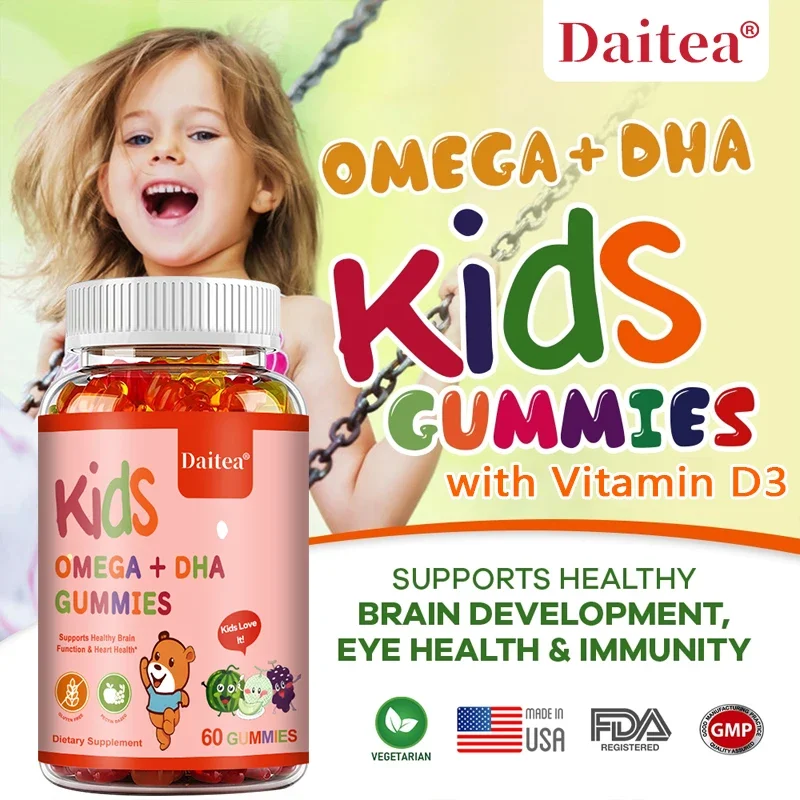 Omega + DHA Multivitabies, Apoiar a função cerebral saudável, Visão, Saúde do Coração, Melhorar o Desenvolvimento do Cérebro, Inteligência