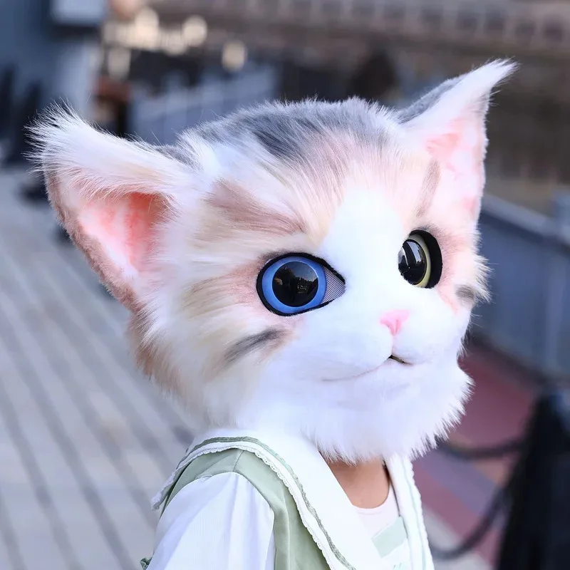 Feito à mão Kigurumi Cosplay Anime Gato Persa Fursuit Máscara de Cabeça Peluda gh;0