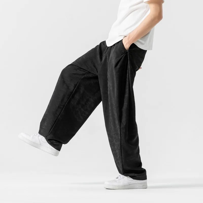 Men's Casual Loose Wide Leg Pants Vintage Lucky Cloud Pattern Trousers Elastic Waist Drawstring Pants Athletic Yoga Pants