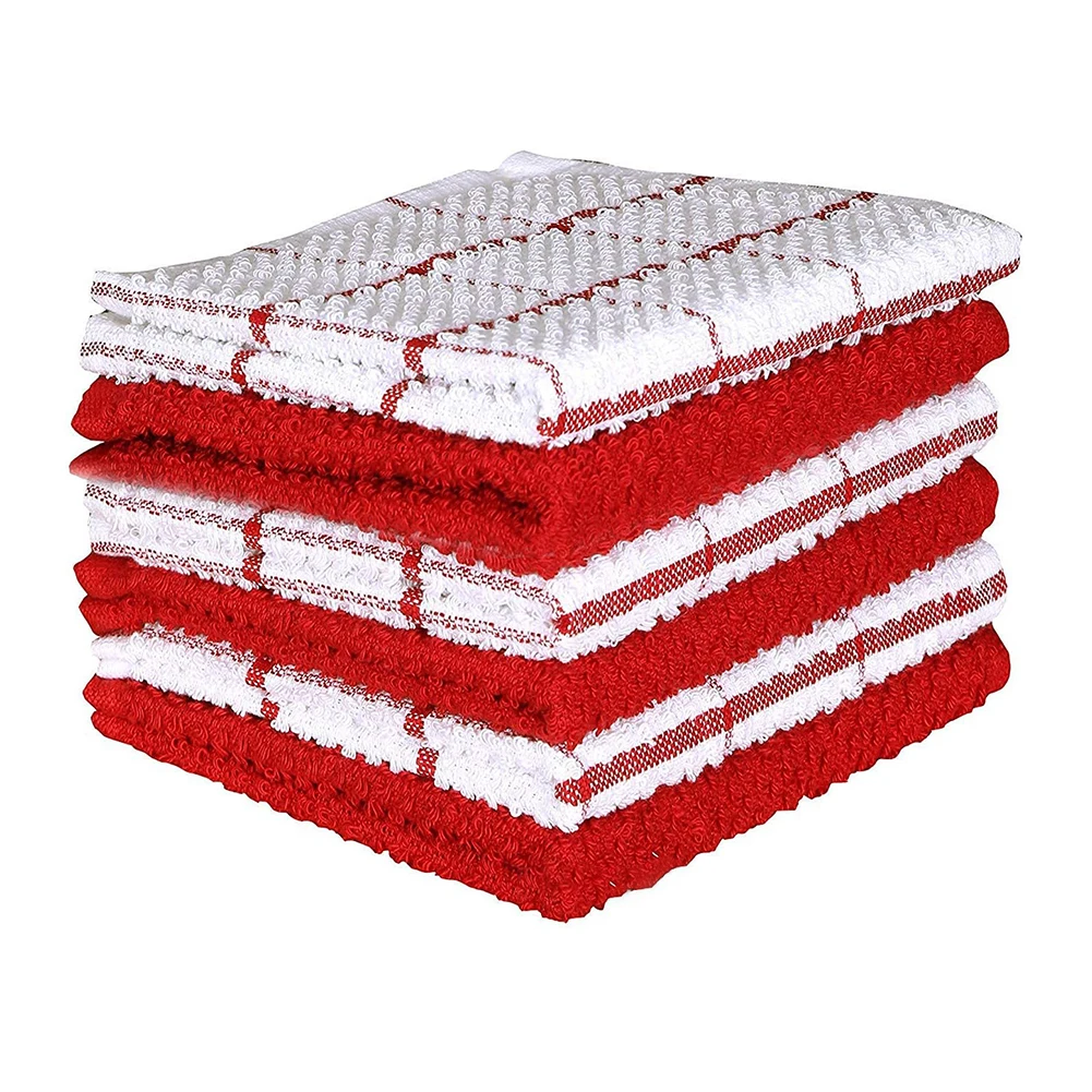 Six Piece Cotton Terry Weave Dish Towels Set Designed to Absorb Spills and Dry Kitchenware Soft Material for Gentle Use