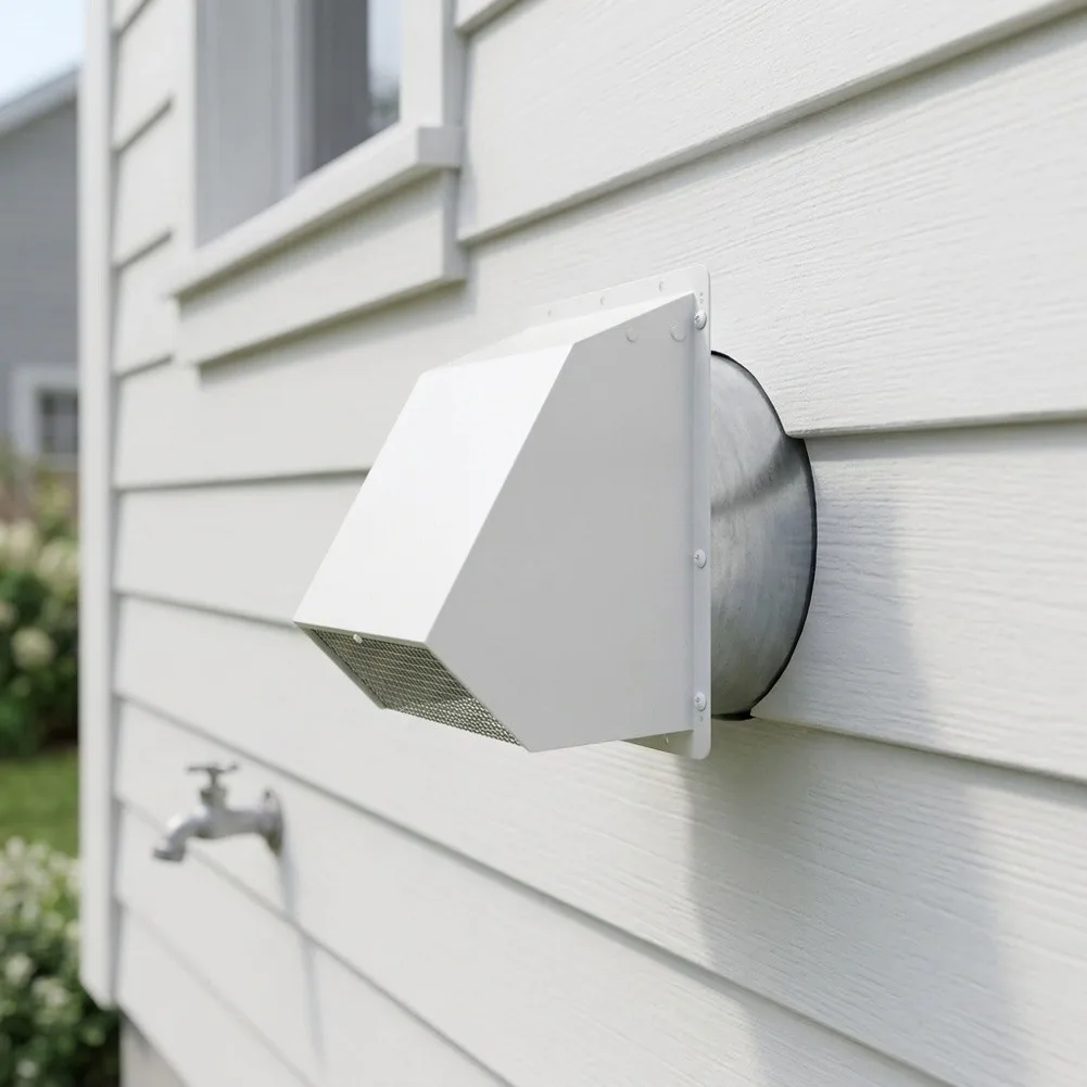 6 Inch Dryer Vent Cover Galvanized Steel Construction with 20cm Through Wall Hood and Removable Mesh Screen for Venting