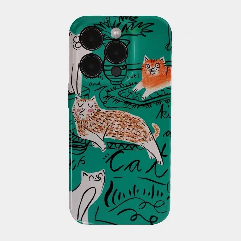 

Ins Green Hand-painted Cat Phone Case for IPHONE 17 Air 16E 15 PROMAX 14 Plus 13 12 MINI 11 PRO 16Plus XR SE Acrylic Phone Cover
