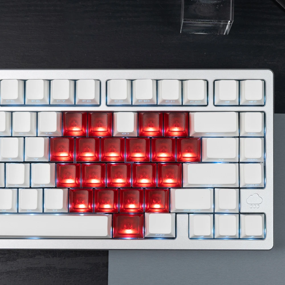 21 pcs Transparent Heart-Shaped Keycaps Foggy Black Red RGB Love Crystal Clear Backlit DIY Keycap For Mechanical Keyboard