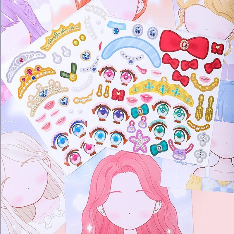 Sticker Book Cute Style Makeup Changing Children's Puzzle Girls' Makeup Changing Sticker Makeup Show Sticker Book