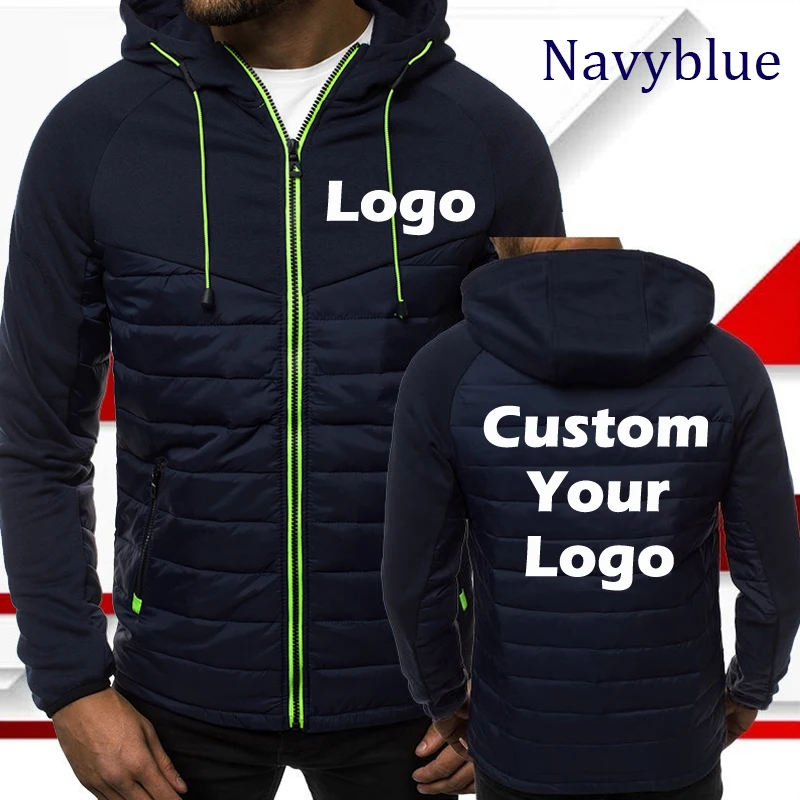 Custom Logo Warm Parkas Thick Jacket Men Winter Casual Cotton DIY Coats Zip Up Warmth American Contrast Fitness Fashion Hoodies