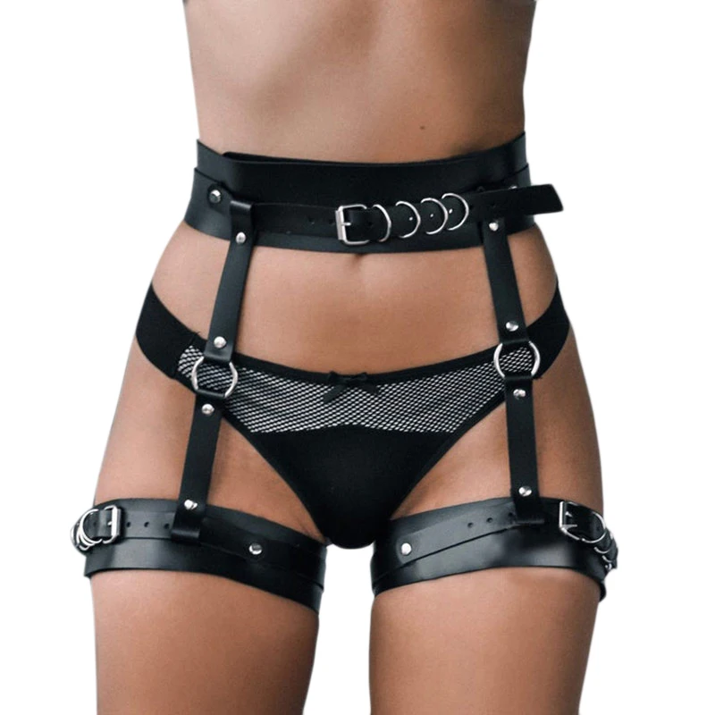 Sexy Lingerie Women Waist Belt PU Leather Garter Belt Thigh Straps Adjustable Bdsm Gothic Exotic Fetish Clothing Rave Outfit