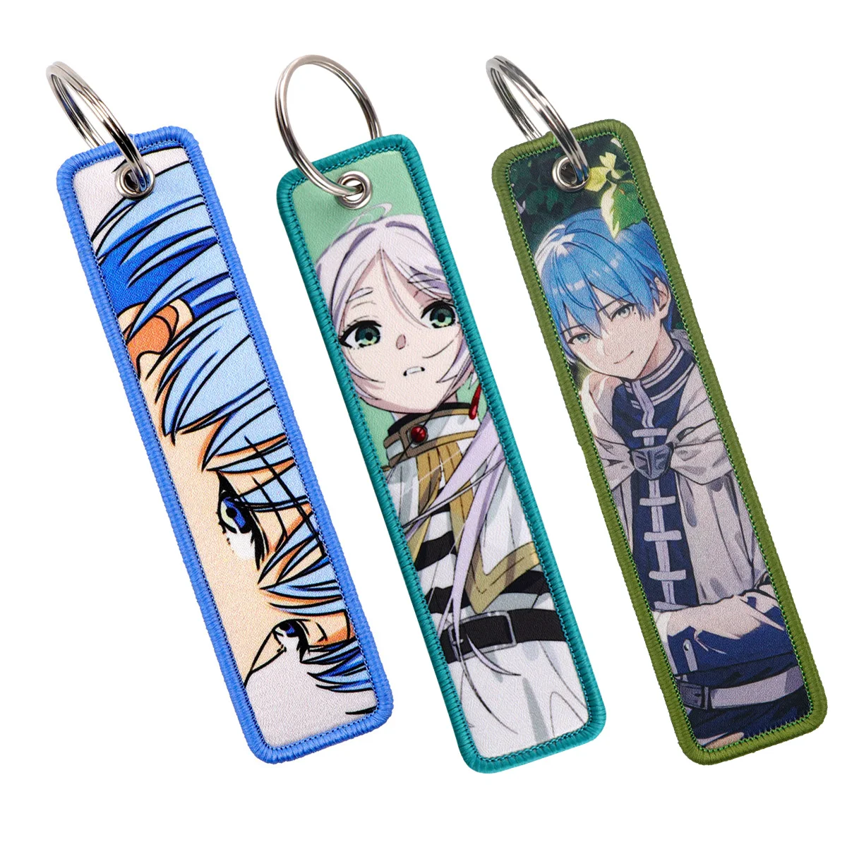 

Cute Boy Girl Embroidered Keychains Key Fobs Cartoon Key Tags Manga Key Rings for Bags Cars Gifts for Fans Cosplay Accessories