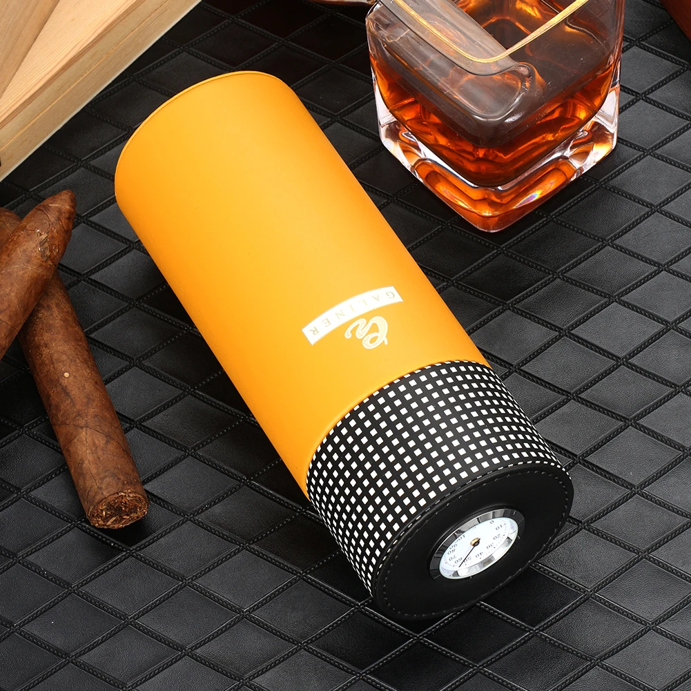 GALINER Leather Cigar Tube Cedar Wood Lined Humidor Cigar Jar With Humidifier Hygrometer Travel Cigar Case